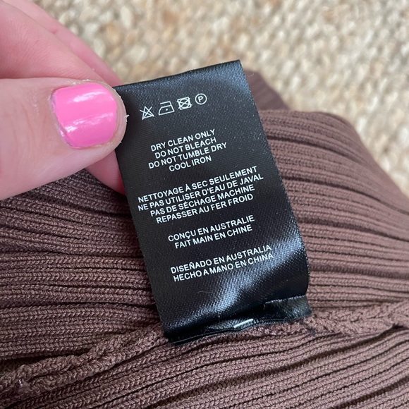 SIR THE LABEL Sylvie One Shoulder Asymmetrical Top Ribbed Chocolate Brown Size 4 - Picture 11 of 13